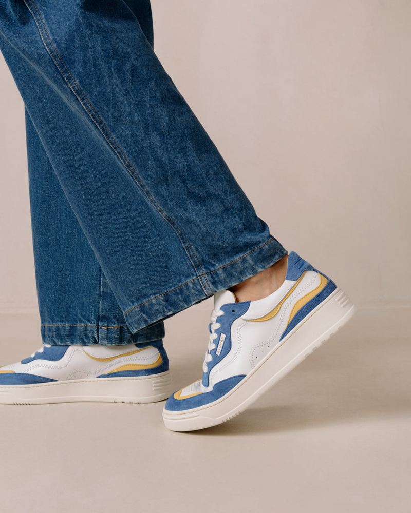 Baskets Alohas Tb.87 Cuir Blanche Bleu Femme | XKL-48625668