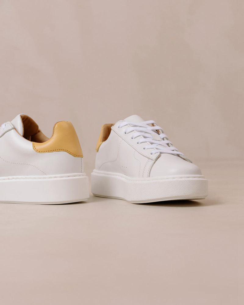 Baskets Alohas Tb.65 Cuir Blanche Jaune Femme | ZSG-69889096