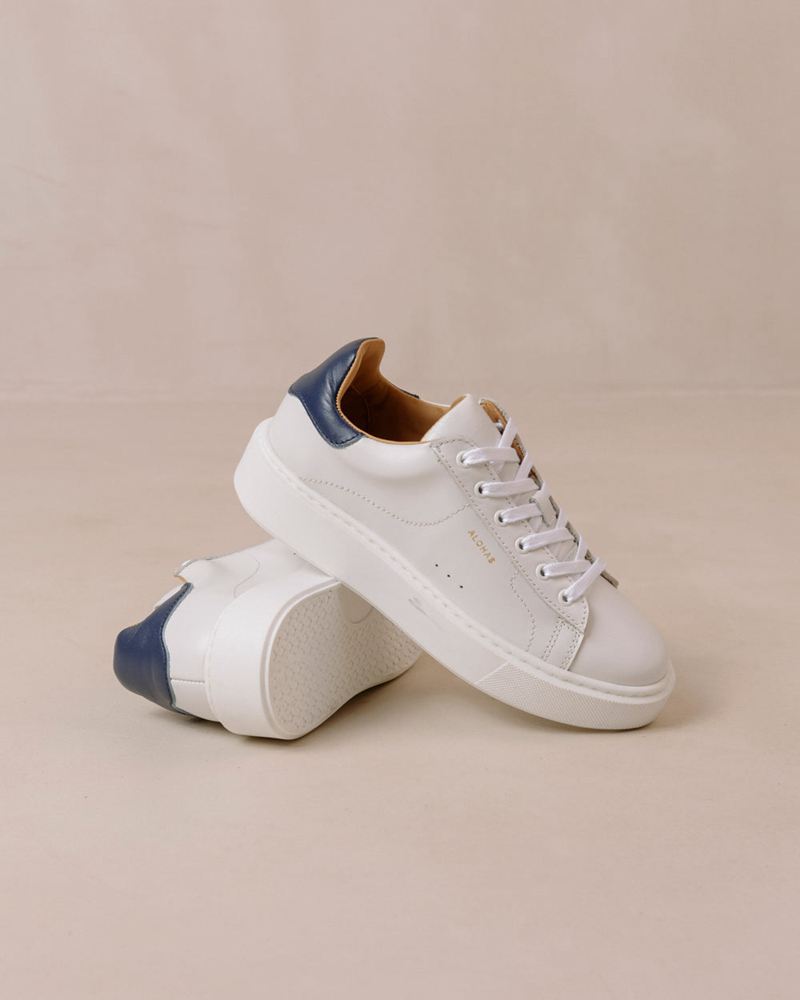 Baskets Alohas Tb.65 Cuir Blanche Bleu Marine Femme | MPA-48532725