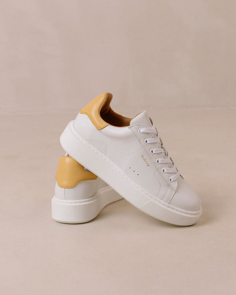 Baskets Alohas Tb.65 Cuir Blanche Jaune Femme | ZSG-69889096