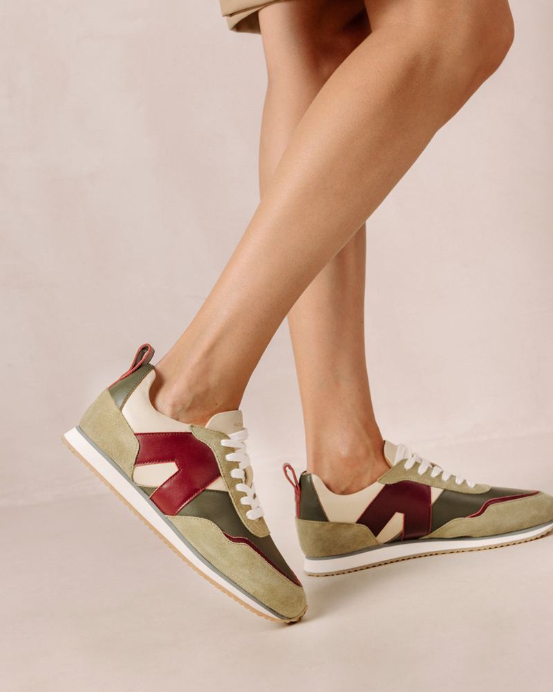 Baskets Alohas Tb.015 Cuir Rouge Vert Olive Femme | YBO-67077999