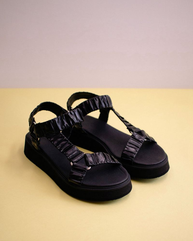 Sandales Alohas Plissé Noir Femme | APP-71484399