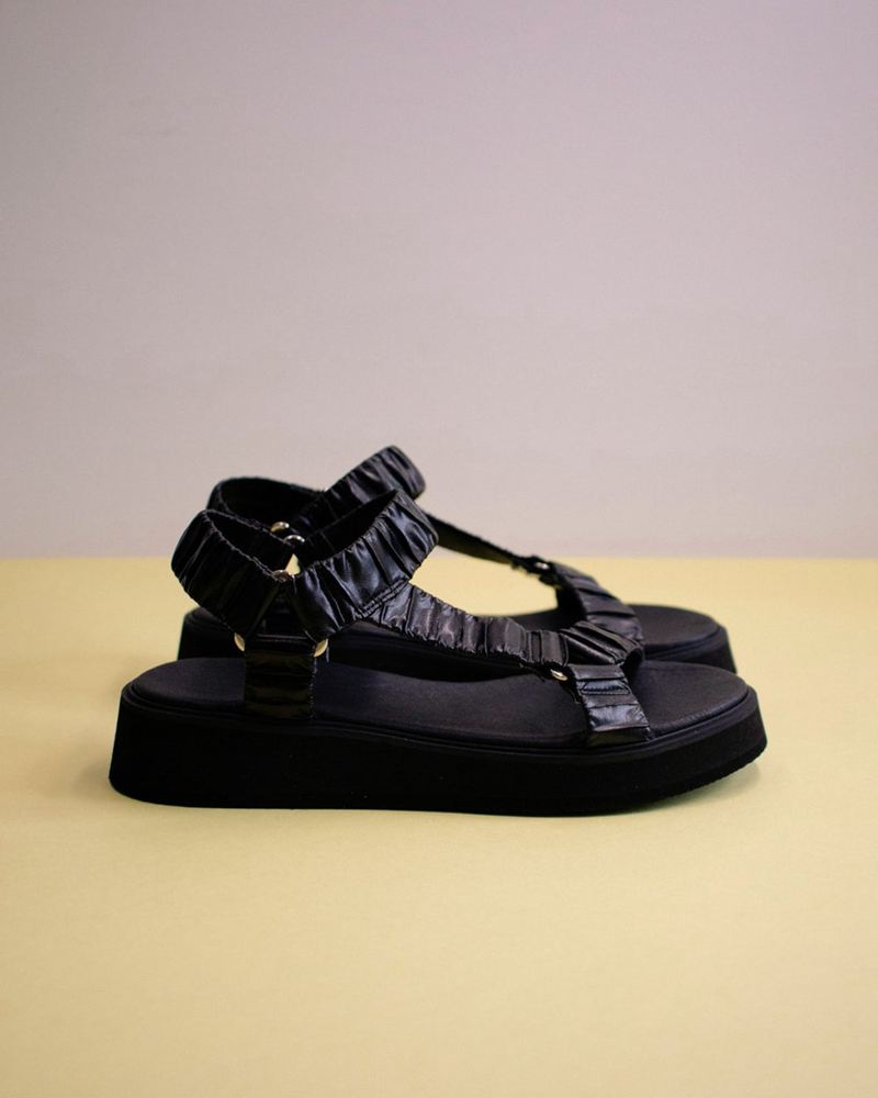 Sandales Alohas Plissé Noir Femme | APP-71484399