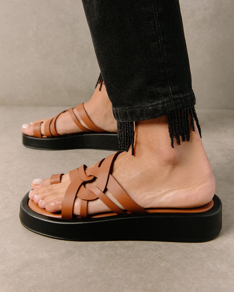 Sandales Alohas Cool Cuir Marron Femme | YOK-54256495