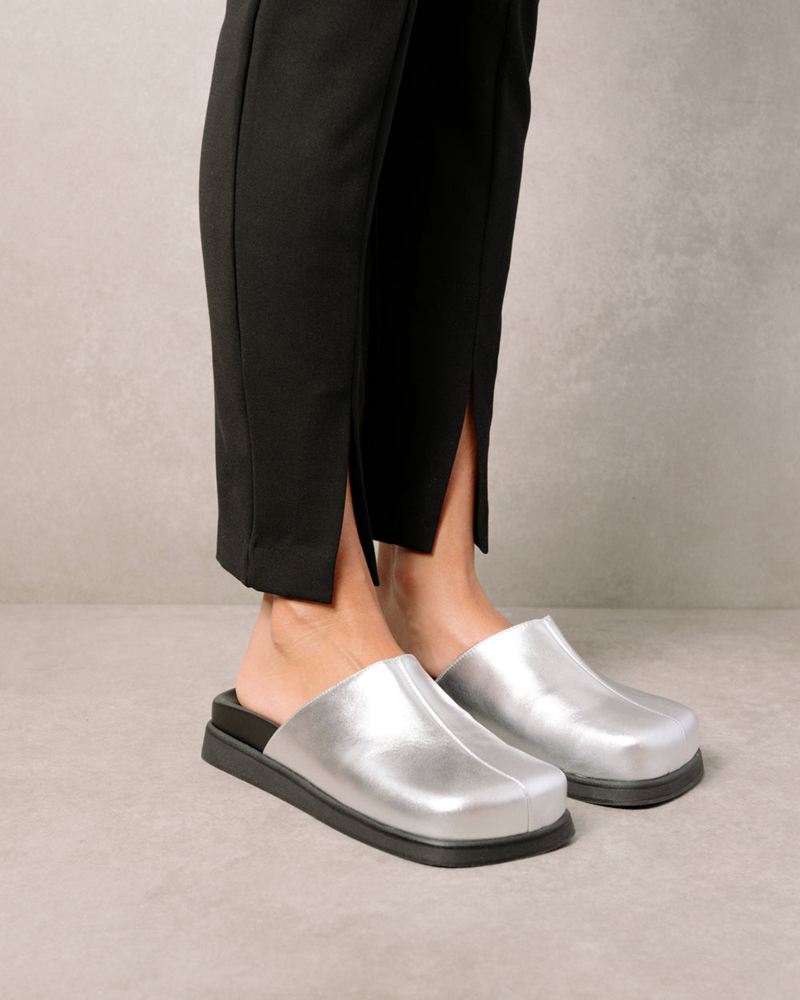 Mules Alohas Whiz Cuir Argent Femme | FWM-12769923