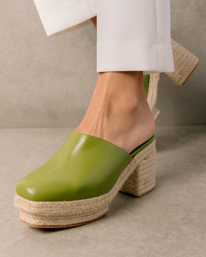 Mules Alohas Pico Cuir Vert Femme | IKF-64529300