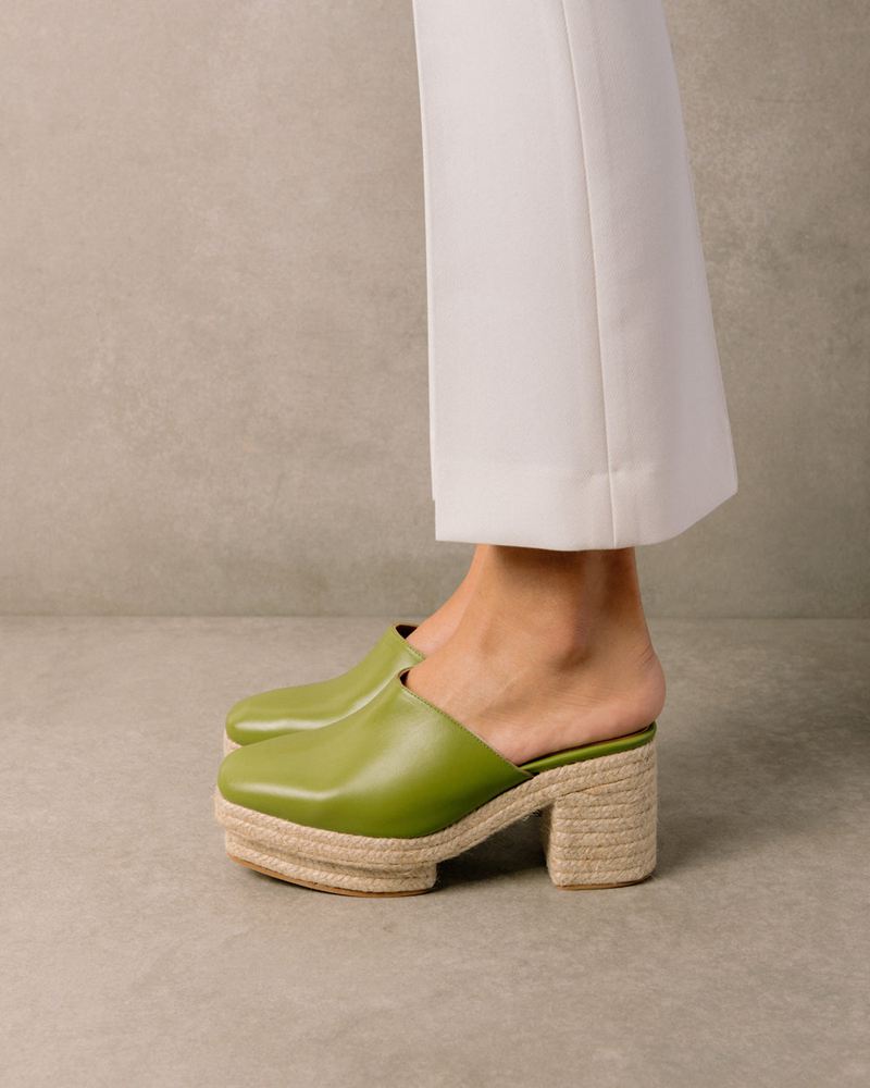 Mules Alohas Pico Cuir Vert Femme | IKF-64529300