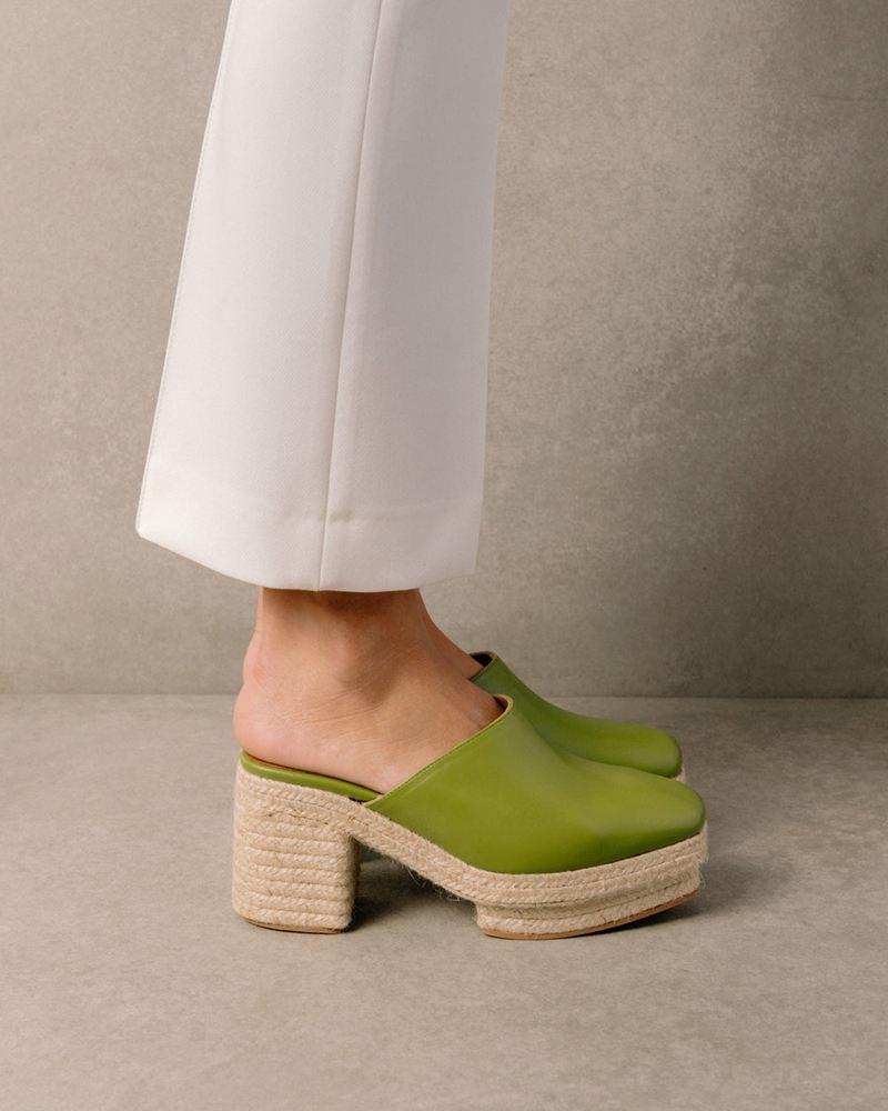 Mules Alohas Pico Cuir Vert Femme | IKF-64529300