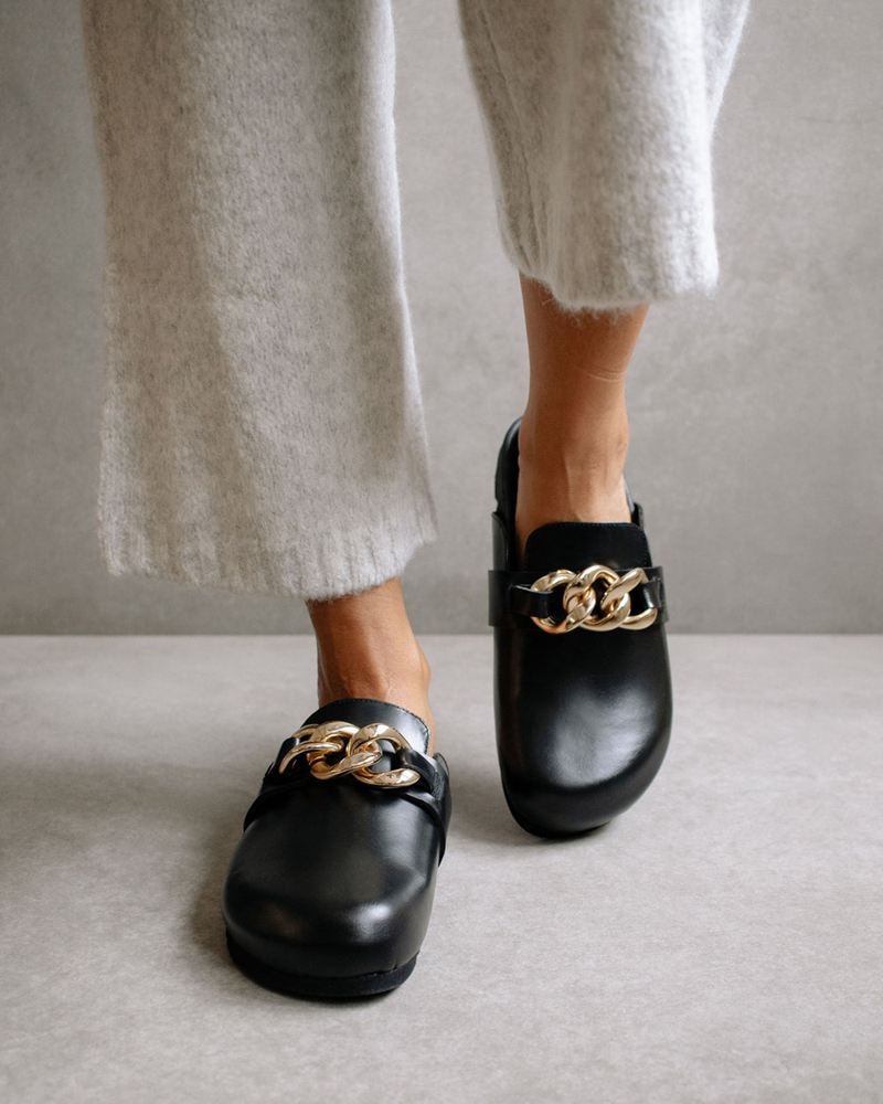 Mules Alohas Fireplace Cuir Noir Femme | YWX-17211705