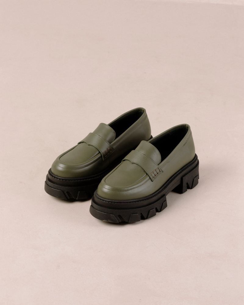 Loafers Alohas Trailblazer Cuir Vert Olive Femme | ETY-61853475