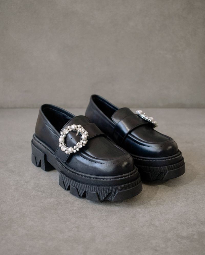 Loafers Alohas Trailblazer Crystal Cuir Noir Femme | YBB-14521889