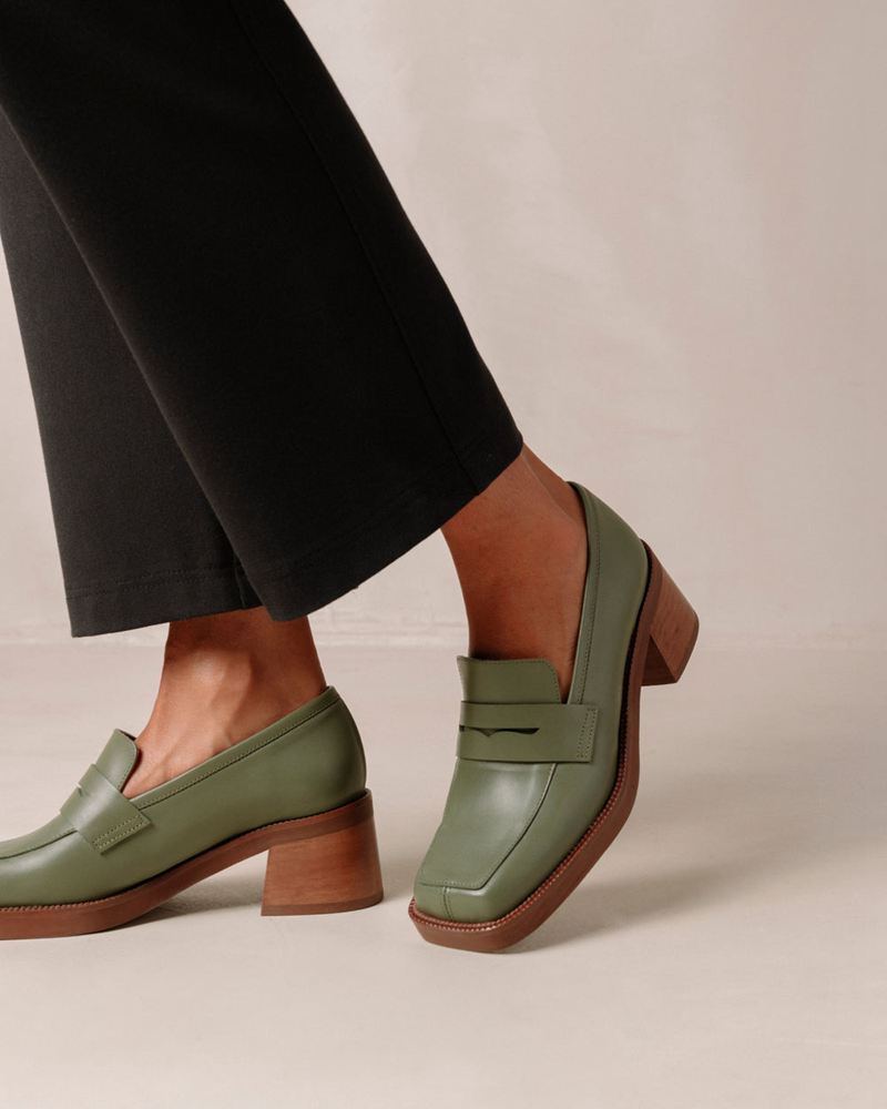 Loafers Alohas Roxanne Cuir Vert Olive Femme | BFV-00445166