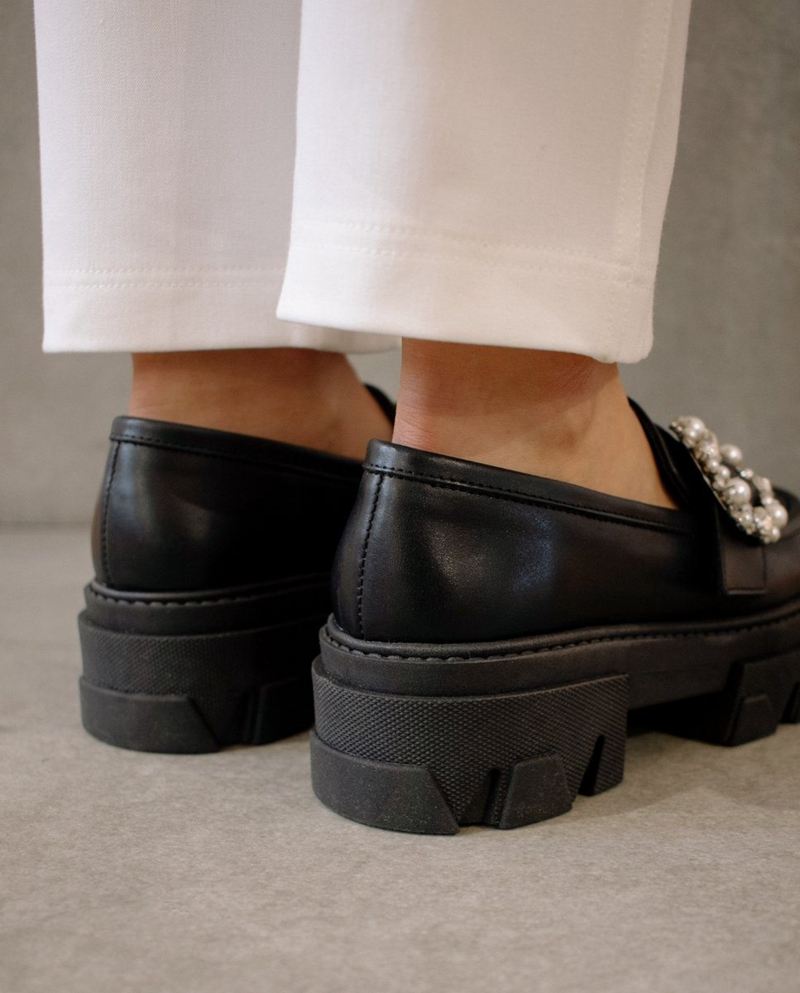 Loafers Alohas Trailblazer Crystal Cuir Noir Femme | YBB-14521889