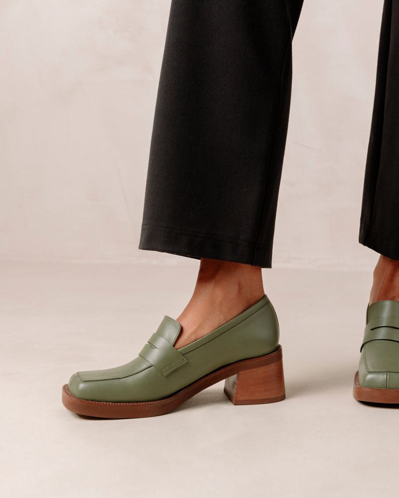 Loafers Alohas Roxanne Cuir Vert Olive Femme | BFV-00445166