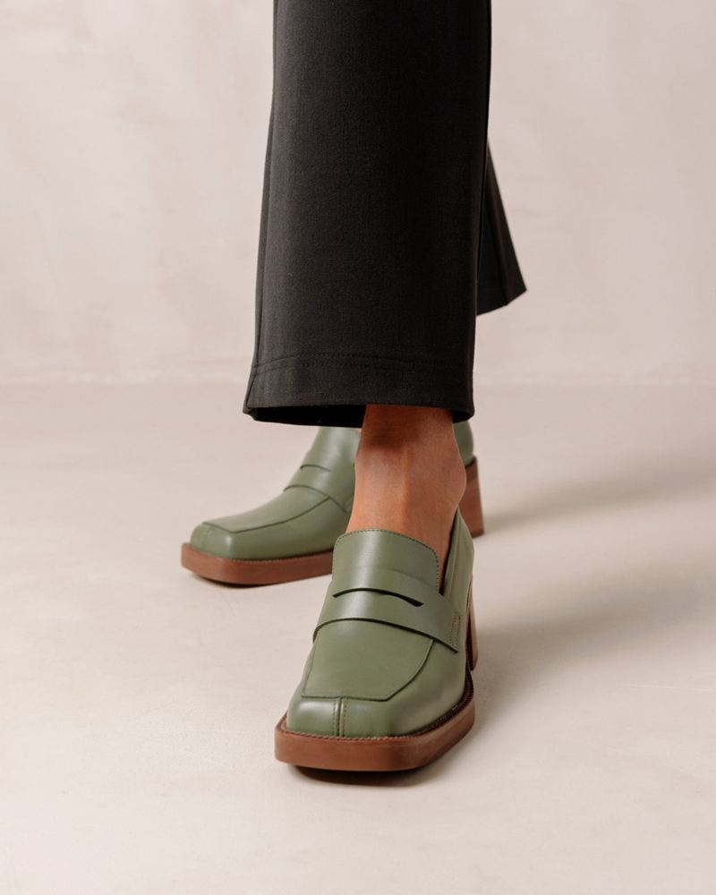 Loafers Alohas Roxanne Cuir Vert Olive Femme | BFV-00445166