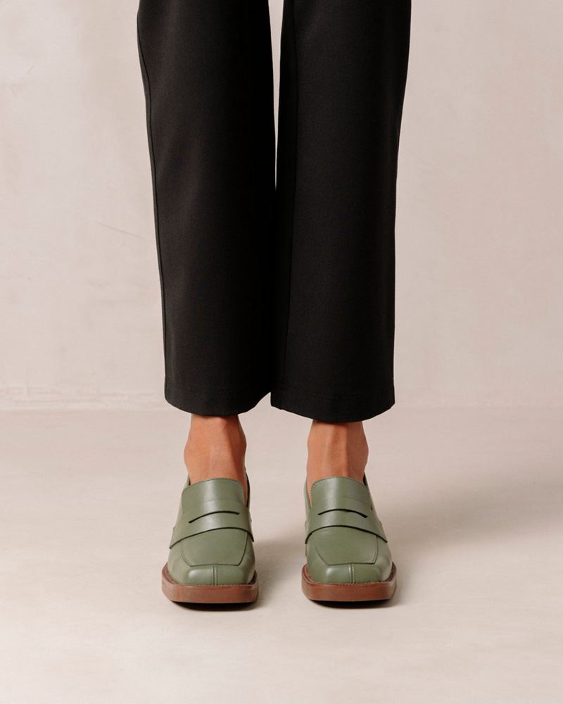 Loafers Alohas Roxanne Cuir Vert Olive Femme | BFV-00445166