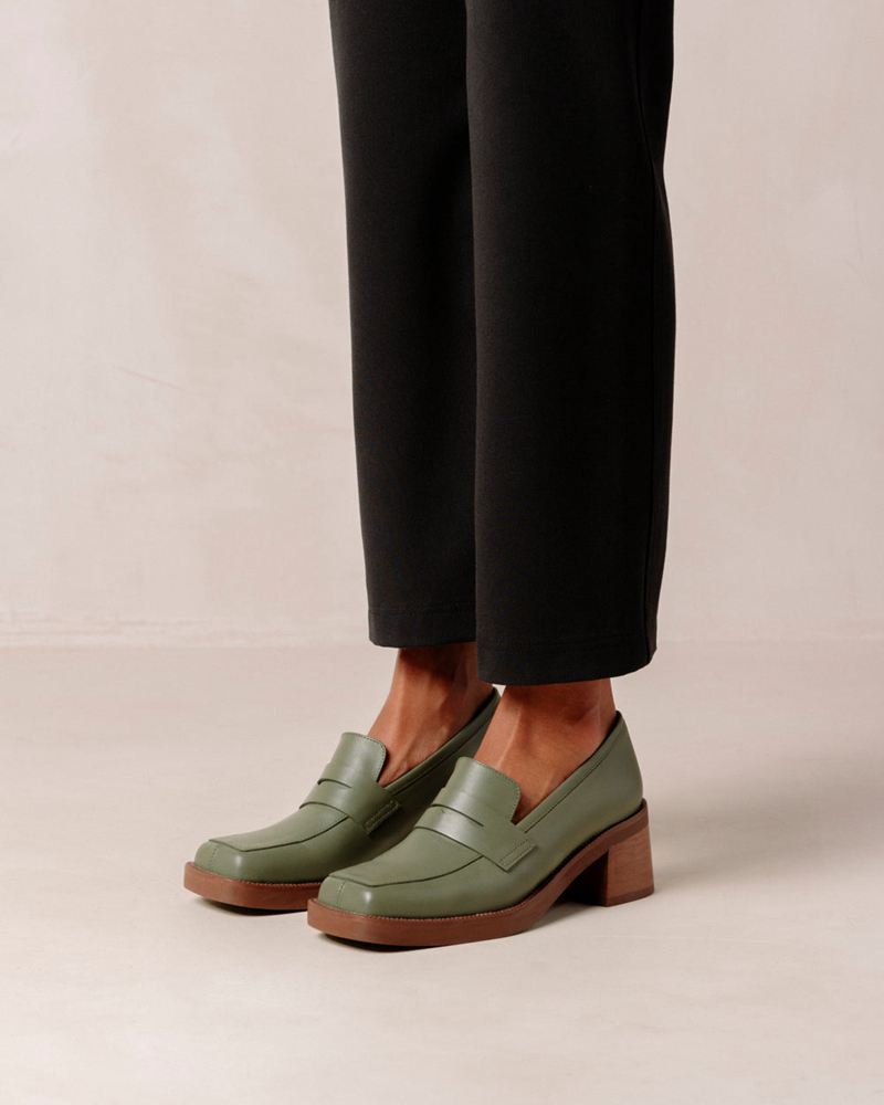 Loafers Alohas Roxanne Cuir Vert Olive Femme | BFV-00445166