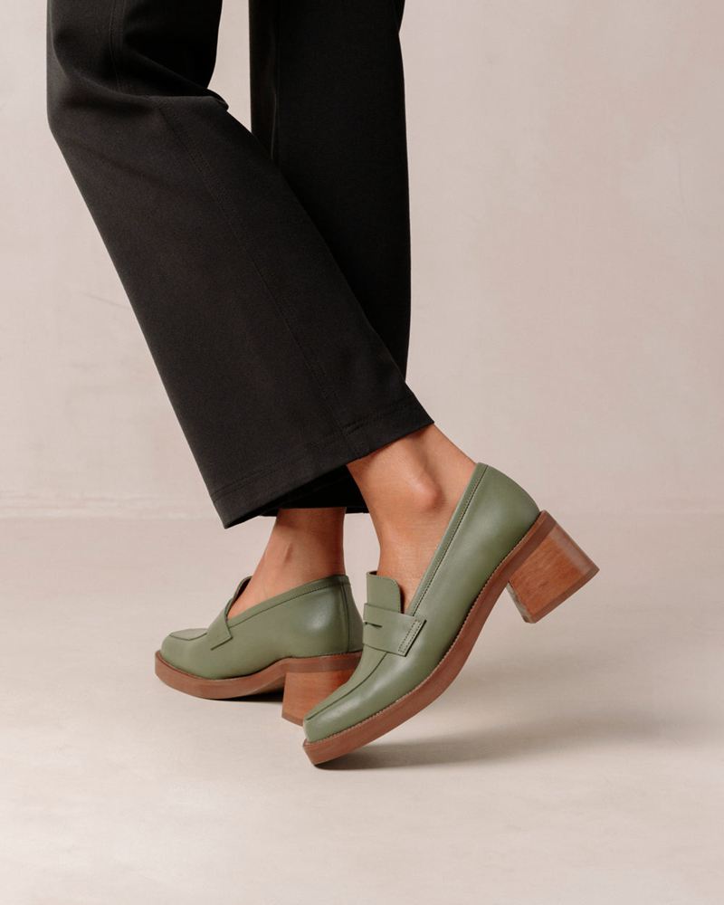 Loafers Alohas Roxanne Cuir Vert Olive Femme | BFV-00445166