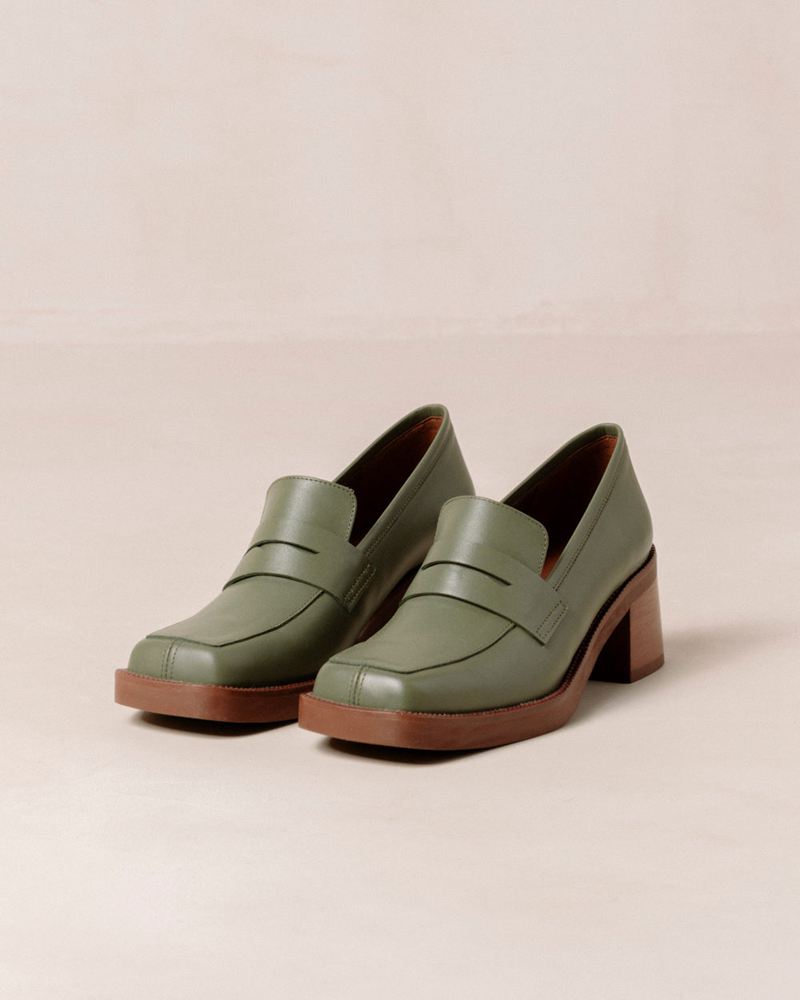 Loafers Alohas Roxanne Cuir Vert Olive Femme | BFV-00445166