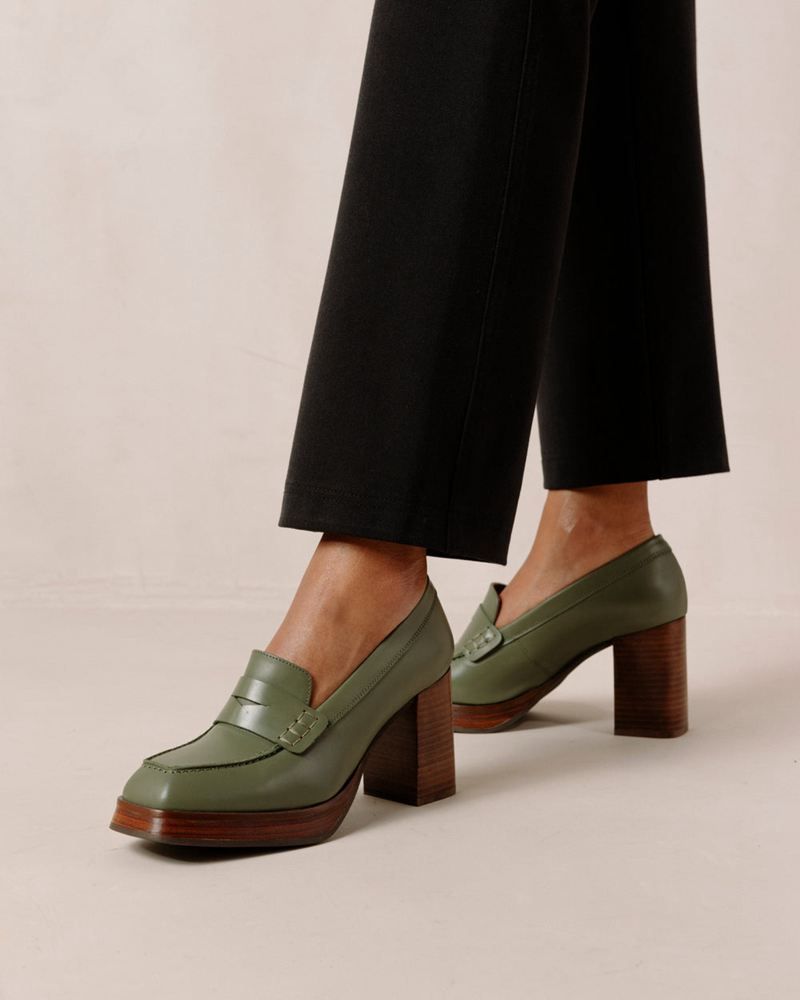 Loafers Alohas Busy Cuir Vert Olive Femme | YAC-56331575