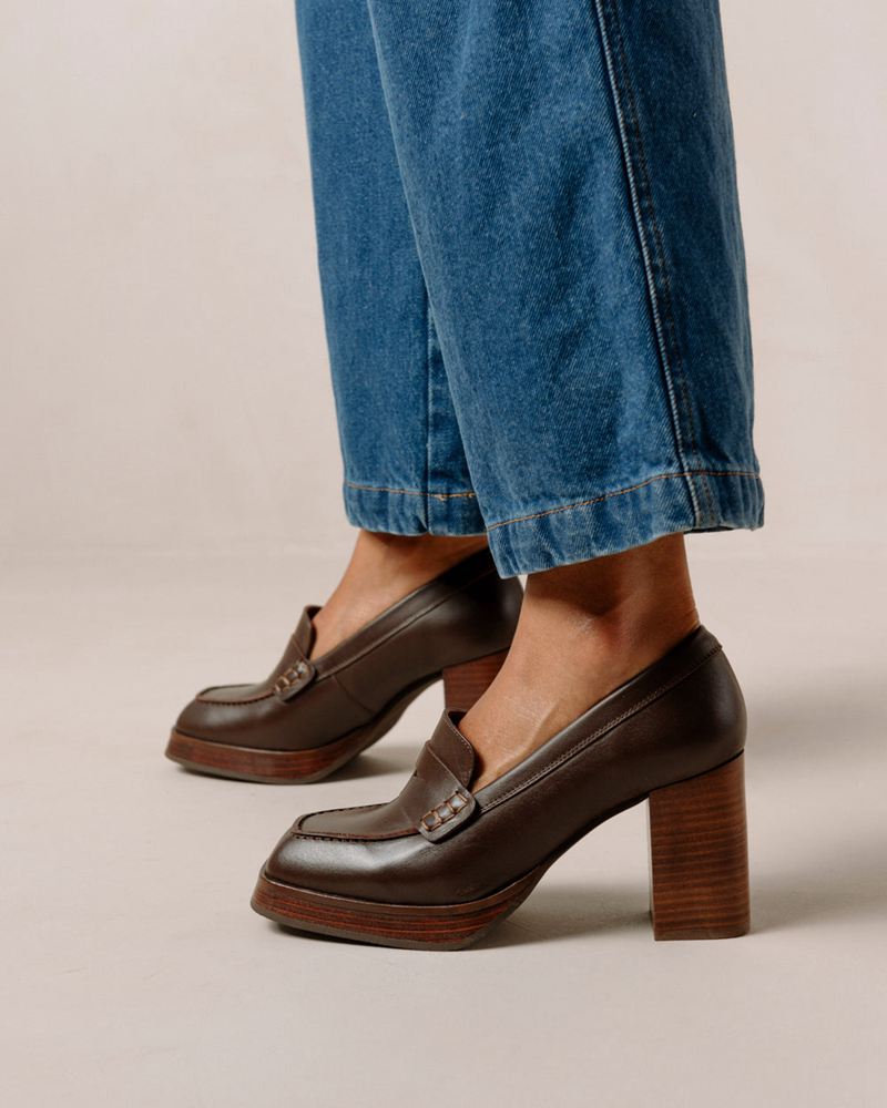 Loafers Alohas Busy Cuir Marron Foncé Femme | BTL-41278579