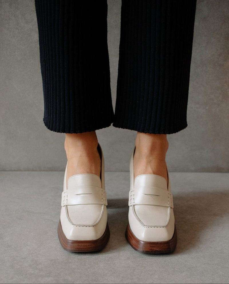 Loafers Alohas Busy Cuir Blanche Femme | BNS-65175317