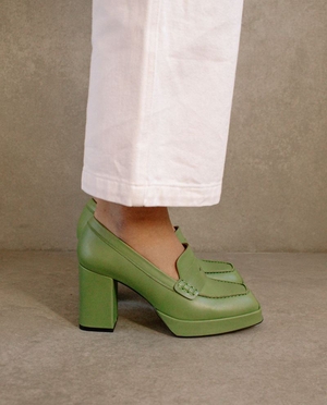 Loafers Alohas Busy Colorblock Cuir Vert Femme | CHG-73702384