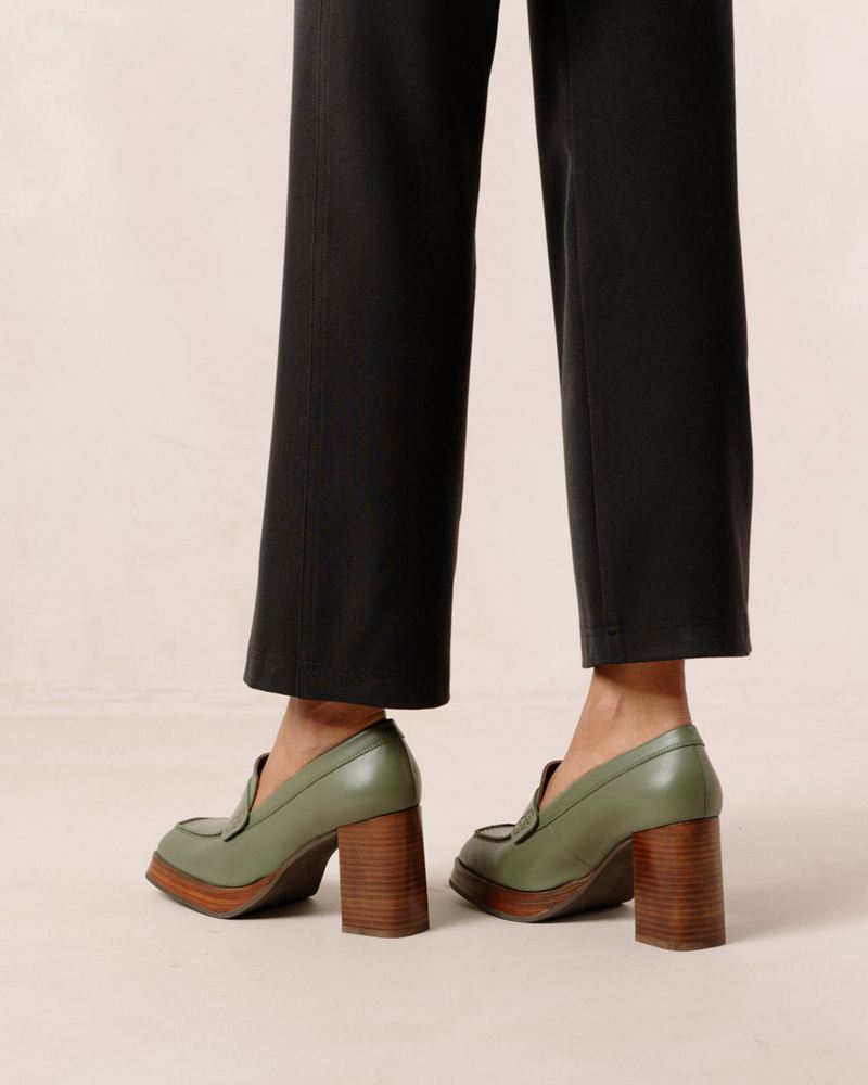 Loafers Alohas Busy Cuir Vert Olive Femme | YAC-56331575