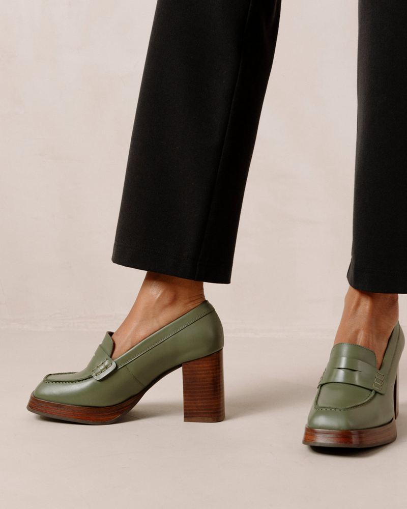 Loafers Alohas Busy Cuir Vert Olive Femme | YAC-56331575