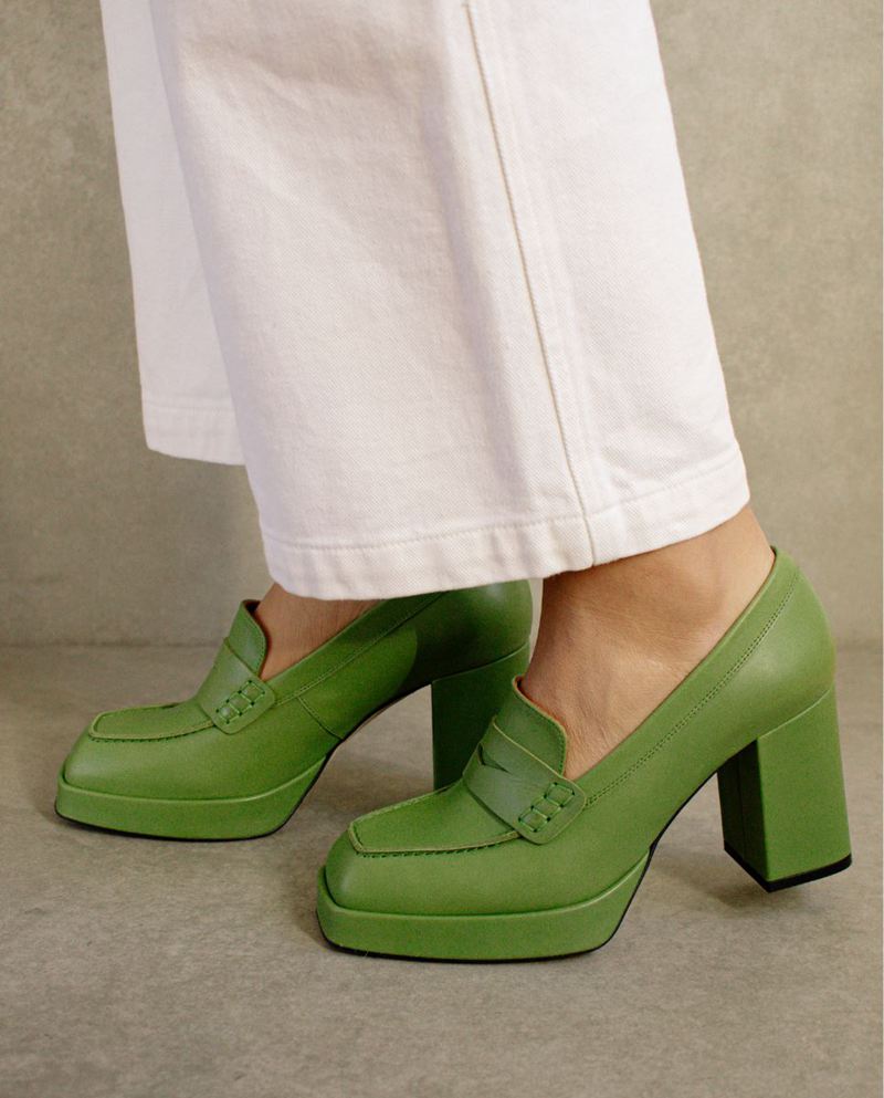 Loafers Alohas Busy Colorblock Cuir Vert Femme | CHG-73702384