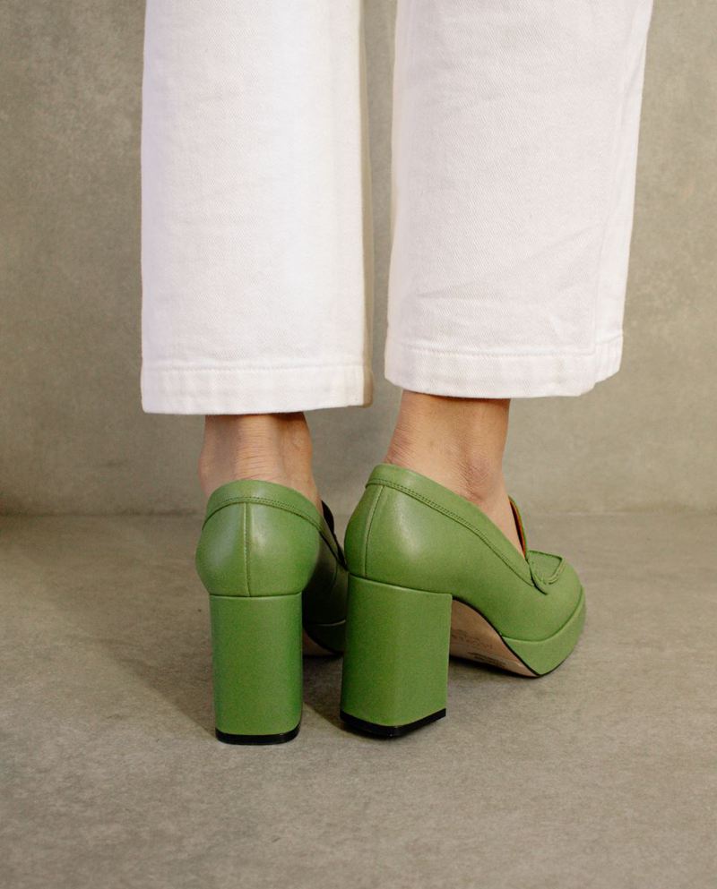 Loafers Alohas Busy Colorblock Cuir Vert Femme | CHG-73702384