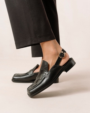 Loafers Alohas Abe Braided Cuir Noir Femme | QAK-99962913