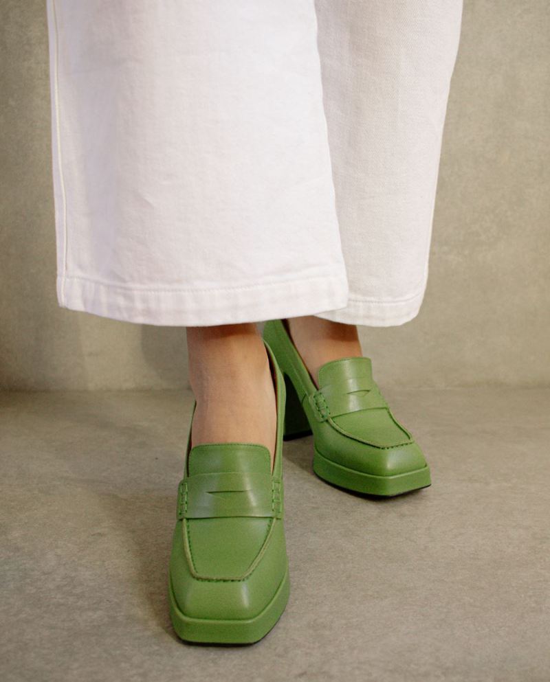 Loafers Alohas Busy Colorblock Cuir Vert Femme | CHG-73702384