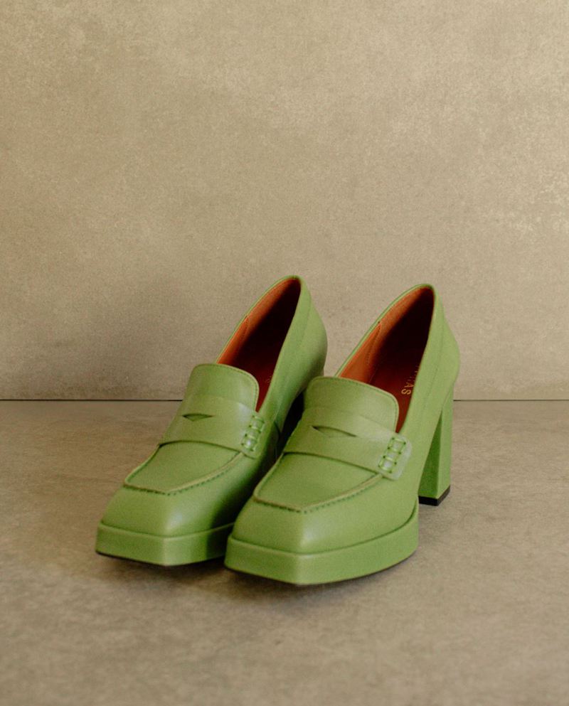 Loafers Alohas Busy Colorblock Cuir Vert Femme | CHG-73702384