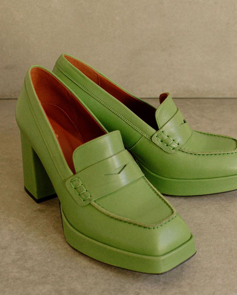 Loafers Alohas Busy Colorblock Cuir Vert Femme | CHG-73702384