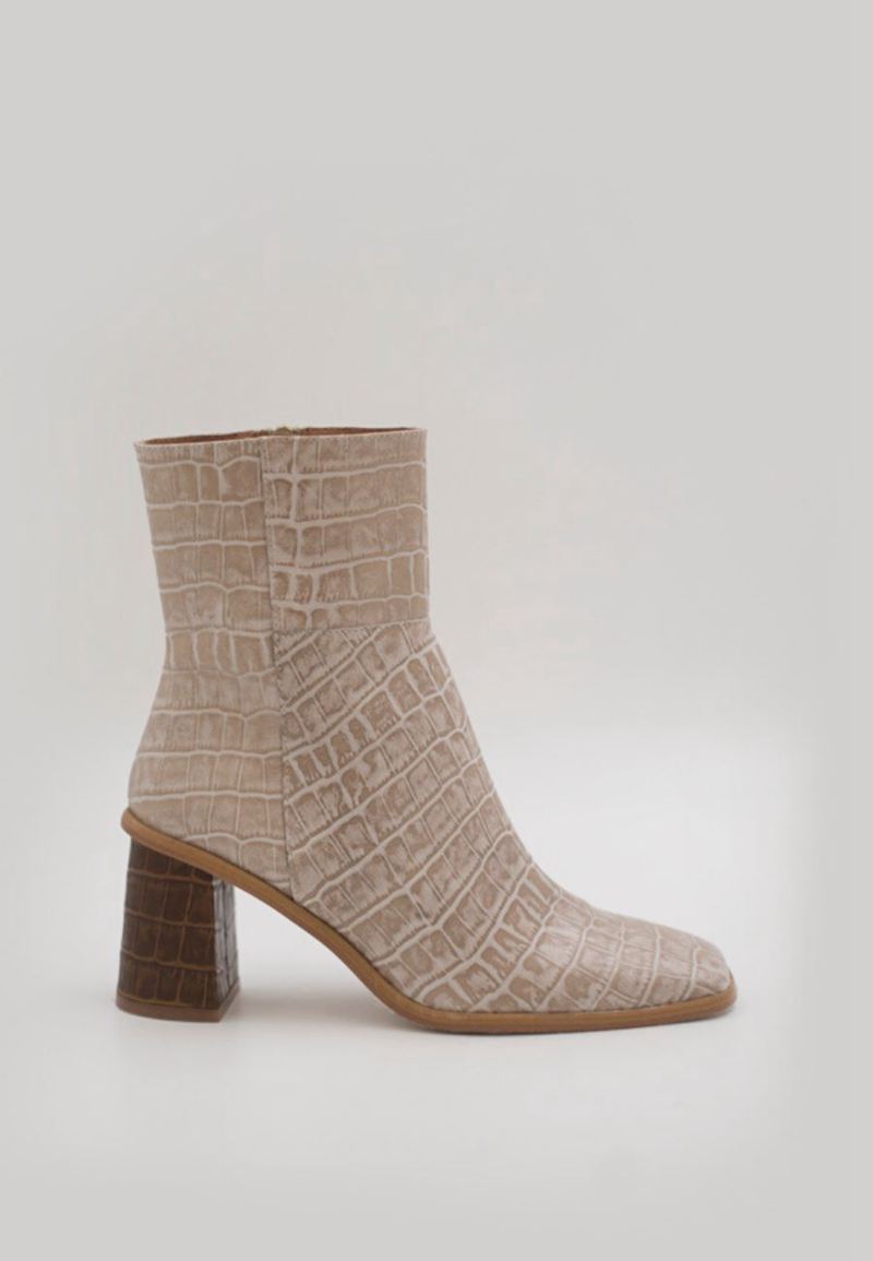 Talons Alohas West Croco Cuir Beige Femme | KGK-49929893