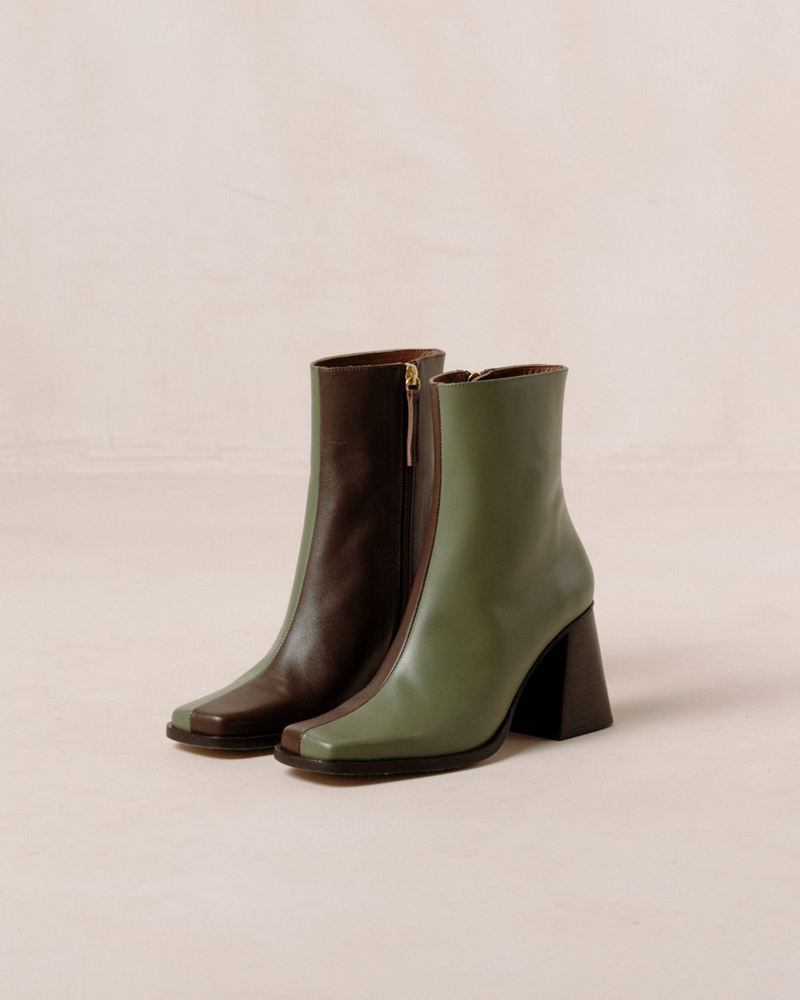 Talons Alohas South Bicolor Cuir Vert Olive Marron Femme | PLS-94164933