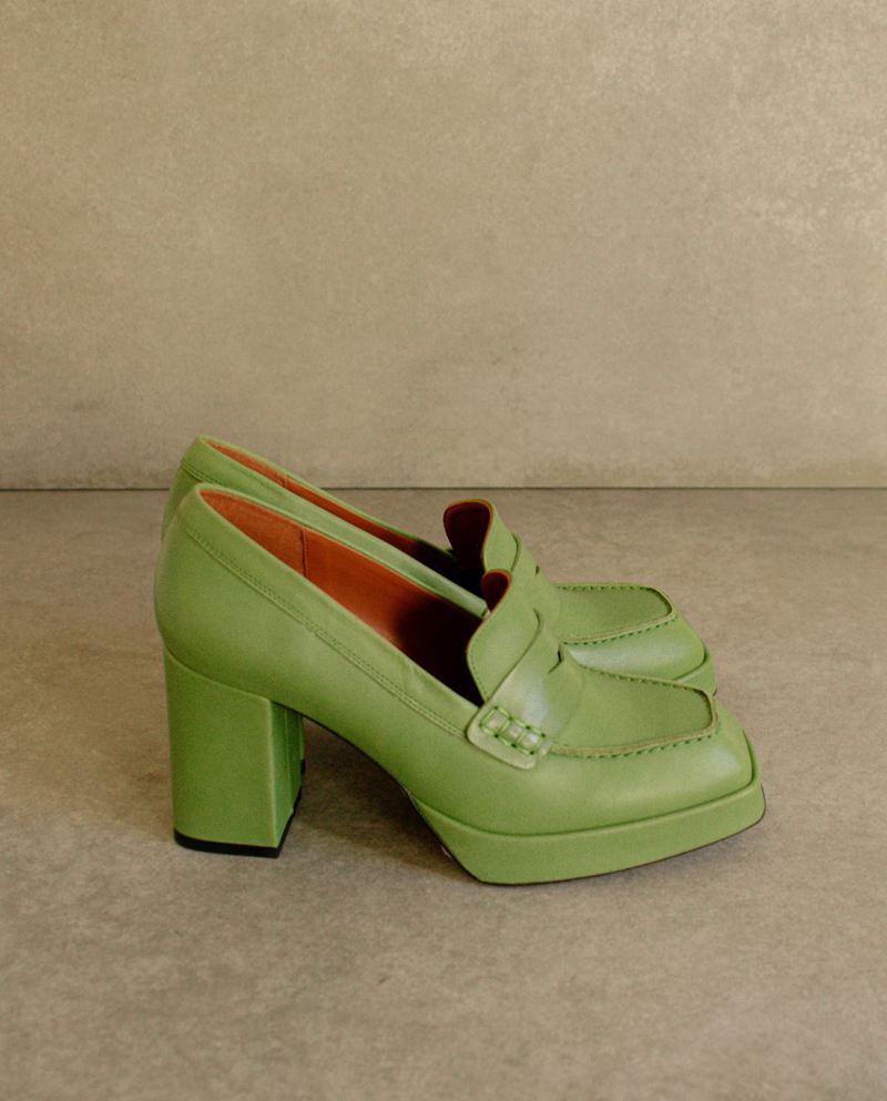 Loafers Alohas Busy Colorblock Cuir Vert Femme | CHG-73702384