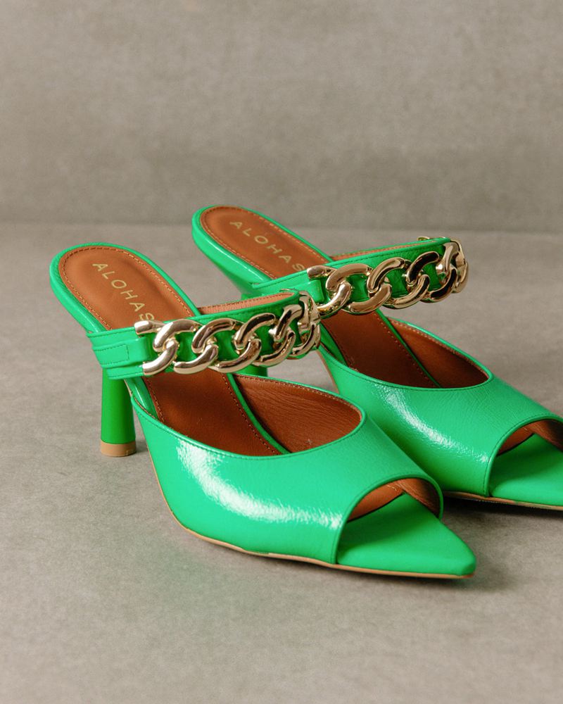 Talons Alohas Daisy Cuir Vert Femme | HYW-82871058