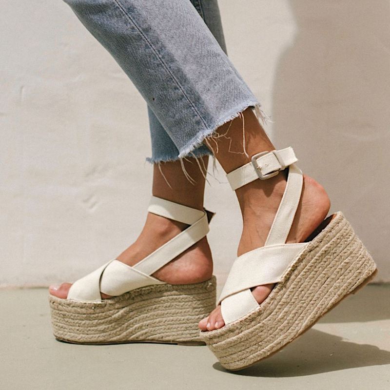 Espadrillas Alohas Vegas Linen Blanche Femme | JTQ-33616726