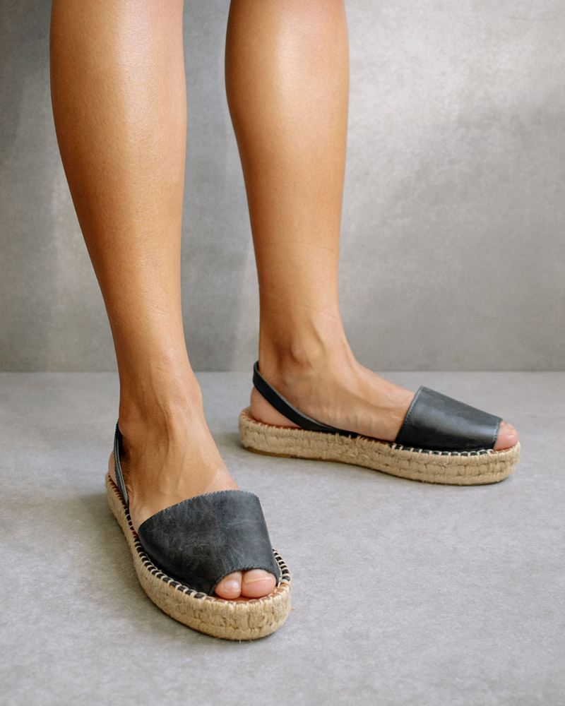 Espadrillas Alohas Ibizas Cuir Noir Femme | WVQ-22940594