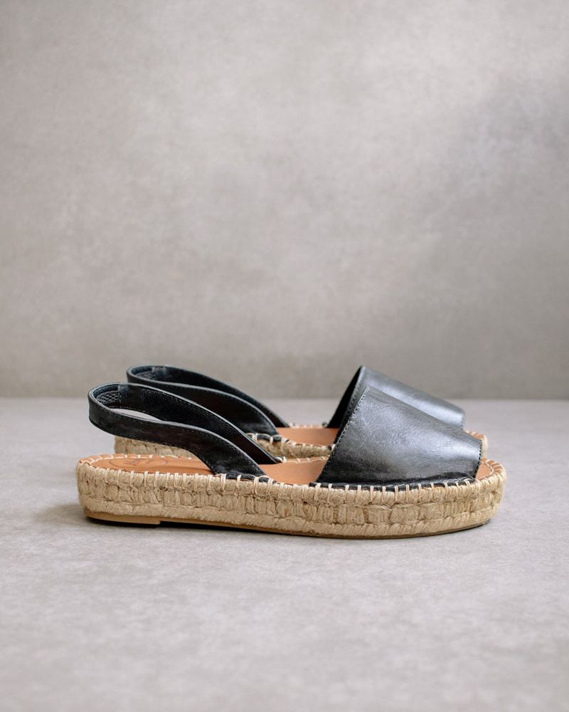 Espadrillas Alohas Ibizas Cuir Noir Femme | WVQ-22940594