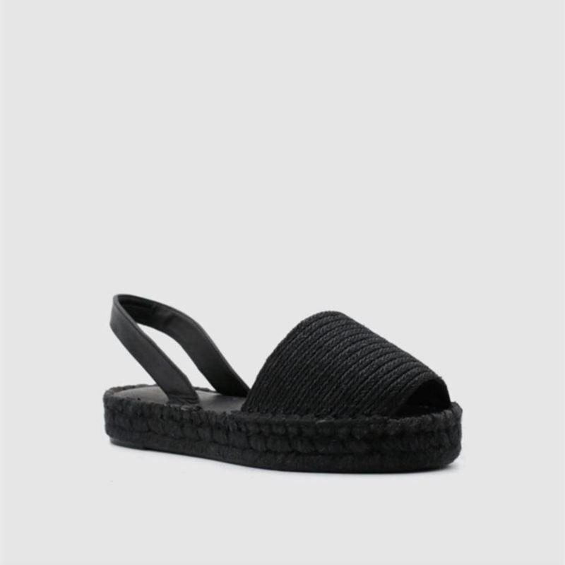 Espadrillas Alohas Ibizas Plateforme Raffia Noir Femme | BUJ-18677928