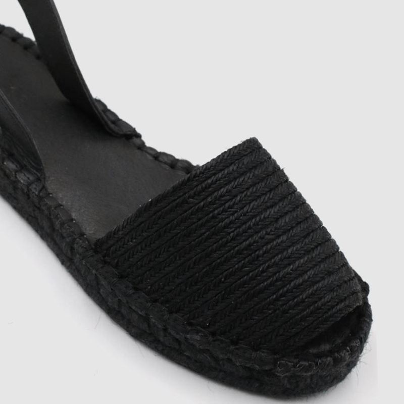 Espadrillas Alohas Ibizas Plateforme Raffia Noir Femme | BUJ-18677928