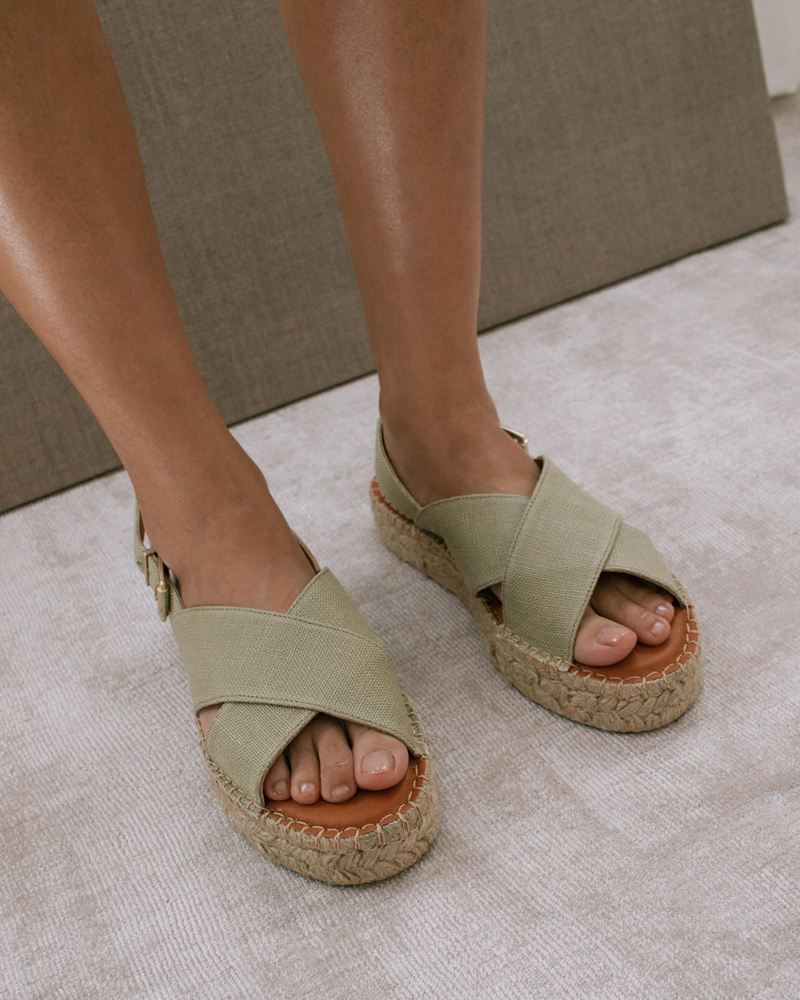 Espadrillas Alohas Crossed Linen Vert Femme | IRL-46714690