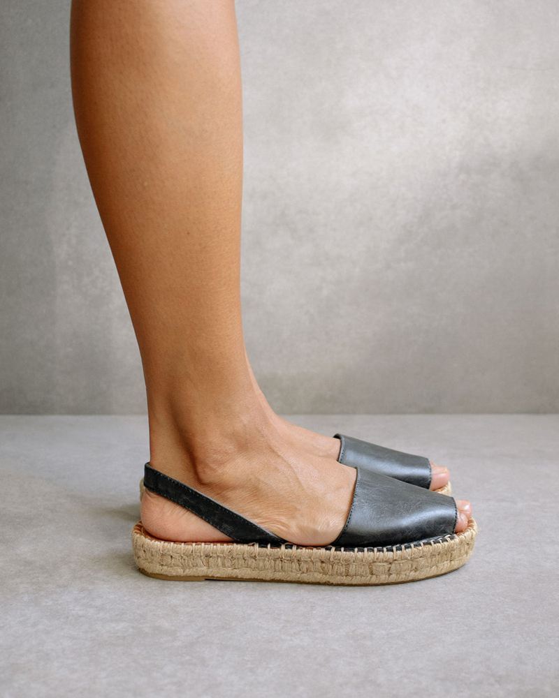 Espadrillas Alohas Ibizas Cuir Noir Femme | WVQ-22940594