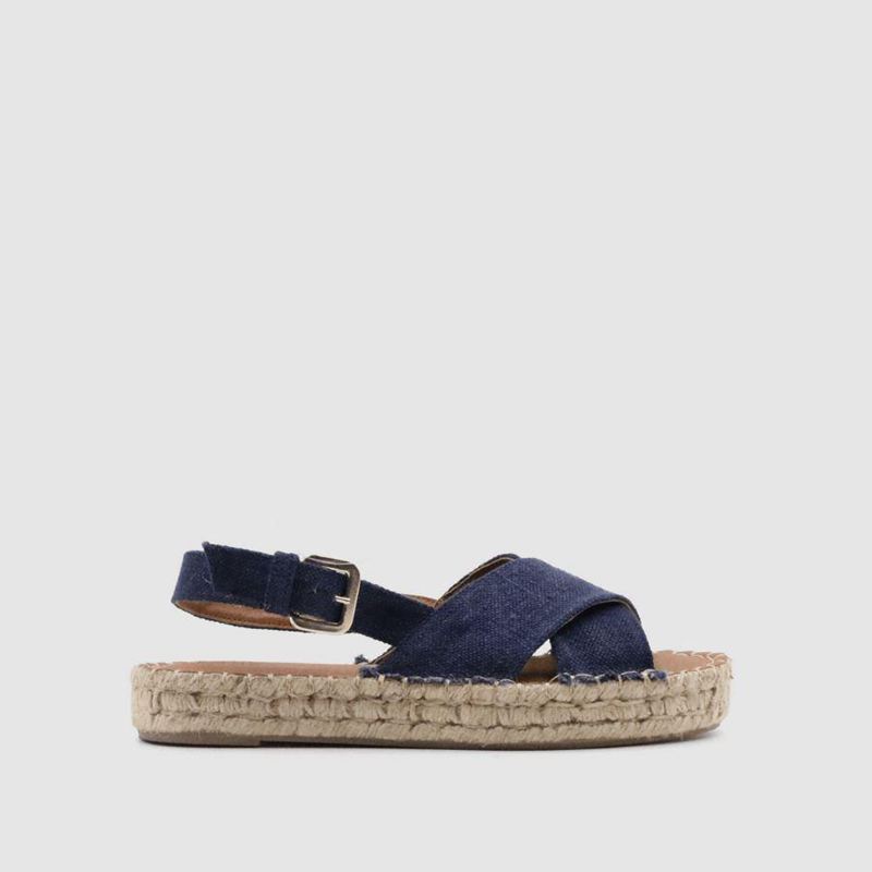 Espadrillas Alohas Crossed Linen Bleu Marine Femme | OJC-79954443