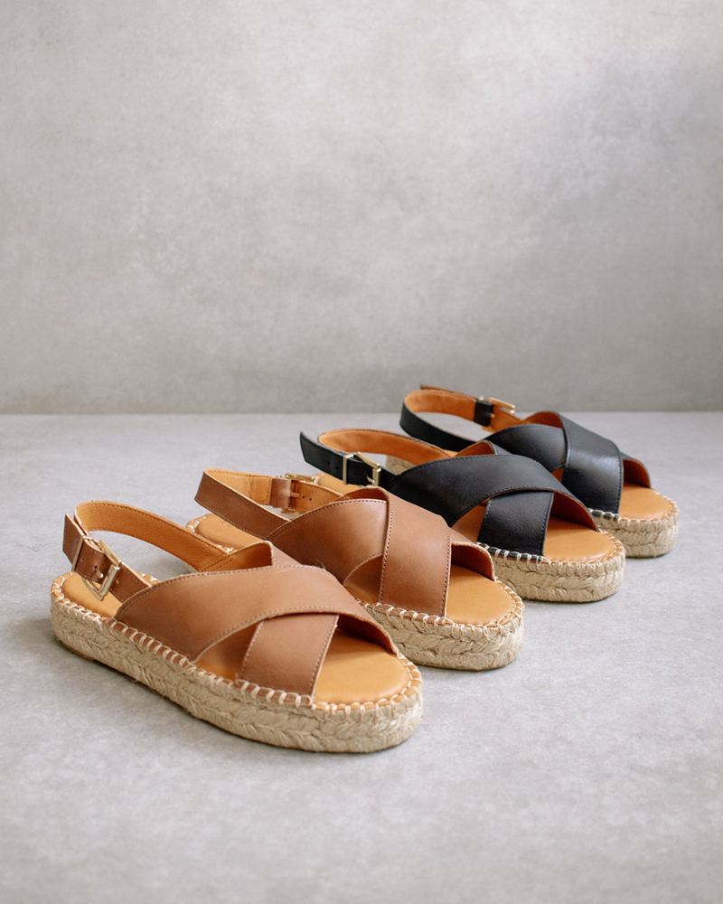 Espadrillas Alohas Crossed Cuir Marron Femme | JZH-35357797