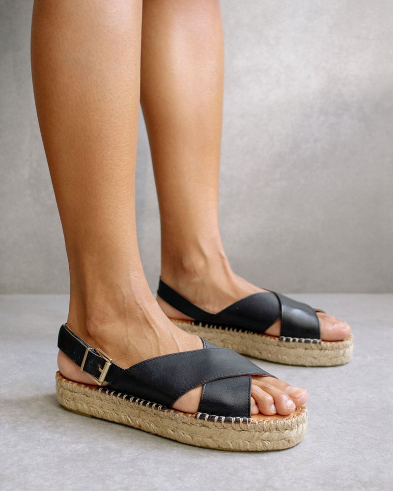 Espadrillas Alohas Crossed Cuir Noir Femme | QWY-83504863