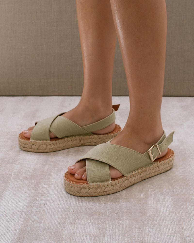 Espadrillas Alohas Crossed Linen Vert Femme | IRL-46714690